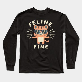 Funny Feline Fine Tiger Cat Puns Long Sleeve T-Shirt